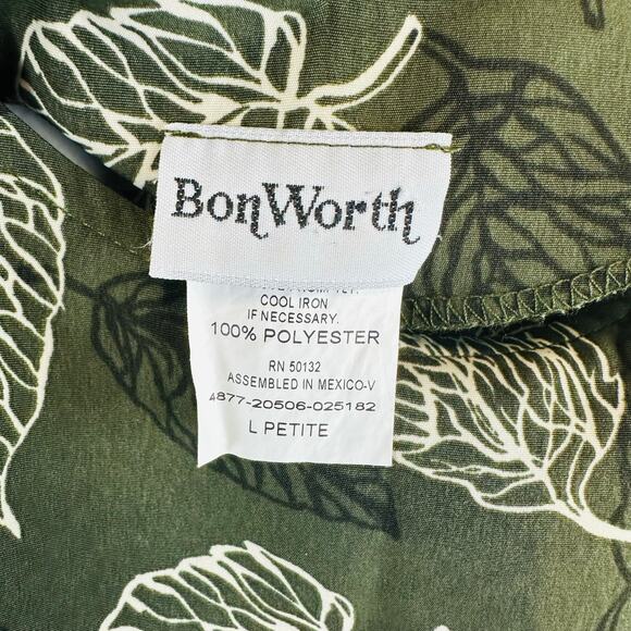 Vtg Bonworth Womans Large Petite Floral Blouse Shirt Short Sleeve Green - Picture 4 of 10